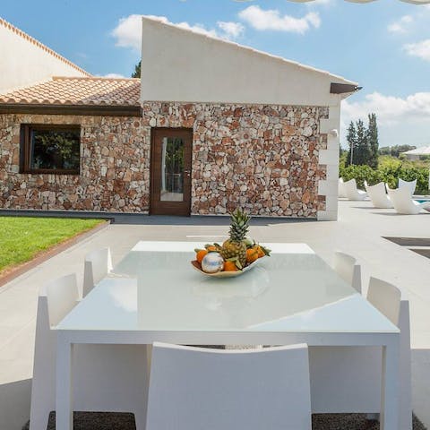 Enjoy meals made on the brick barbecue outside on the sunny terrace