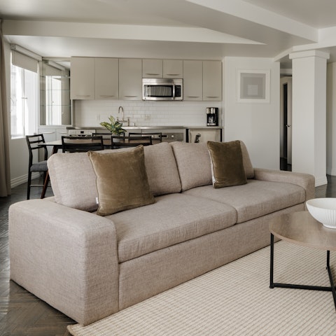 Enjoy breaks in your busy schedule with a cup of coffee in the living space