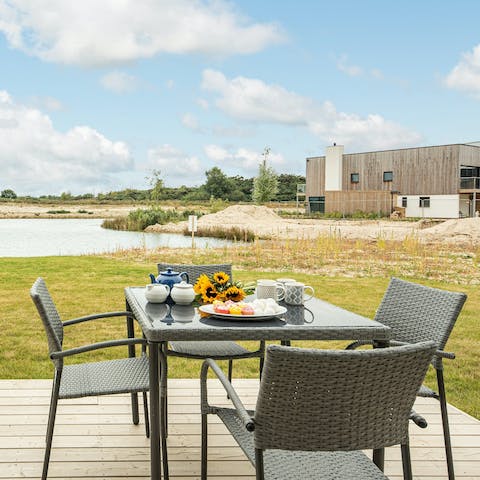 Serve up homemade meals at the lakeside terrace dining area
