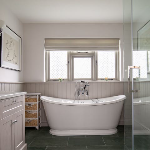 Pour yourself a glass of wine and enjoy a relaxing soak in the freestanding bath