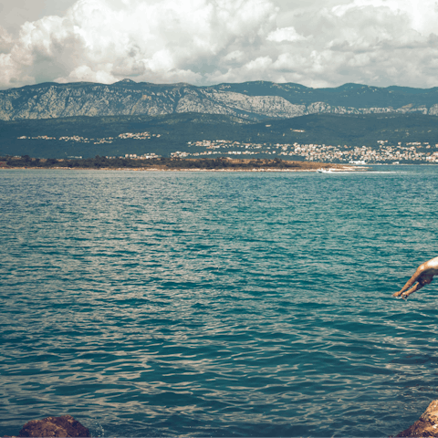 Head to the beautiful coast of Krk Island, a ten-minute drive away