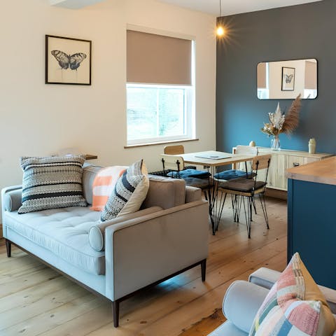 Stretch out in the living area with a glass of wine