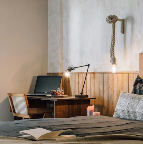 Hunker down and work from home at the desks in the bedroom