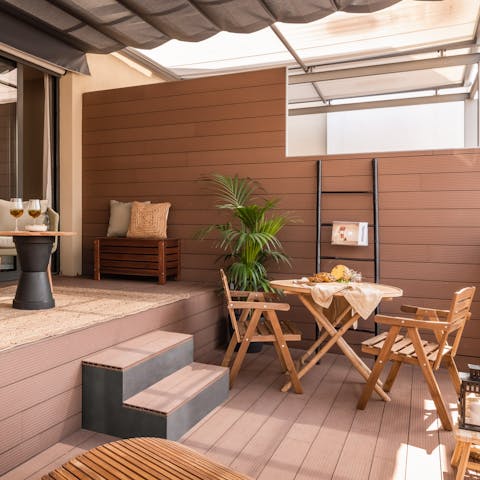 Dine alfresco with tapas dinners under the shaded awning