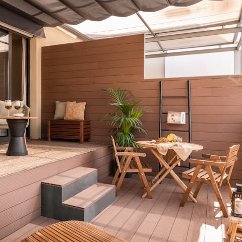 Dine alfresco with tapas dinners under the shaded awning