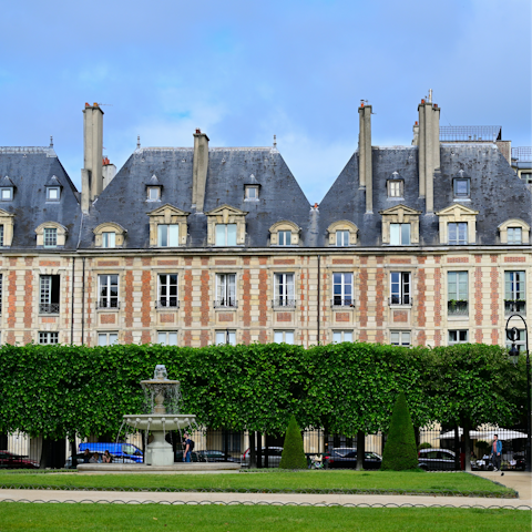 Take a scenic stroll in Place des Vosges, which is right on your doorstep