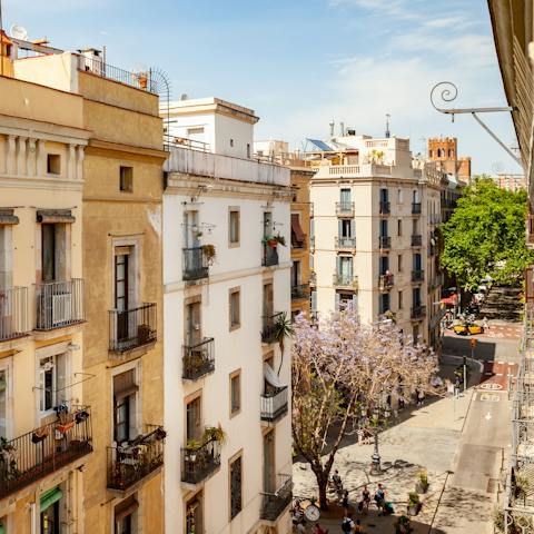 Perch by the Juliet balcony while taking in views of your El Born neighbourhood