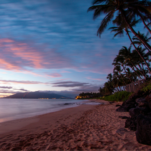 Take a walk on Wailea Beach at sunset