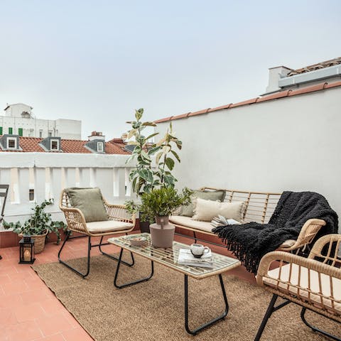Enjoy drinks on the terrace at sunset as you bask in the last of the rays