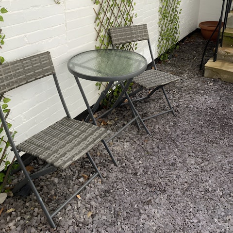 Start the day with a cup of coffee on the private patio