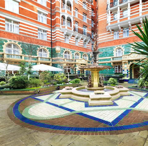 The soothing water feature in the courtyard