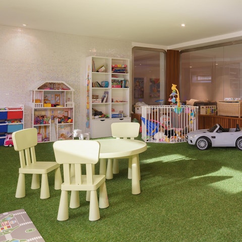 Let the kids run wild in the play room on the lower floor, filled with toys for all ages