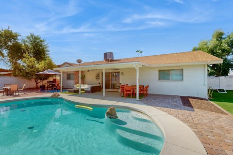 Cool off in the pool before dining alfresco under the covered terrace
