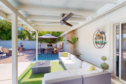Sit out in the shade with the ceiling fan turning overhead