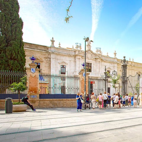 Visit the iconic Royal Tobacco Factory of Seville, a short walk away