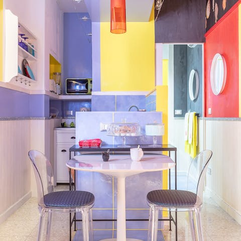 The bright colour-blocking