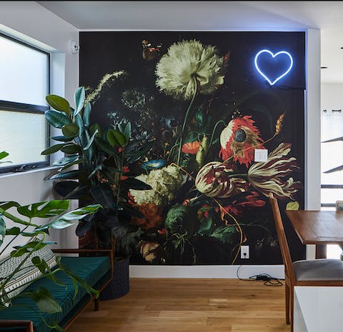 Admire the artsy details decorating the home with vibrancy