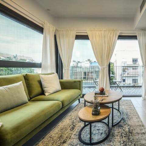Kick back and relax in the high-style living area