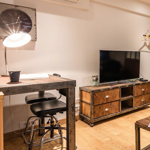 Admire the industrial-style interiors