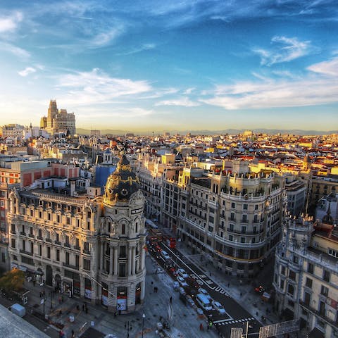 Shop along Gran Vía, thirty minutes away on foot