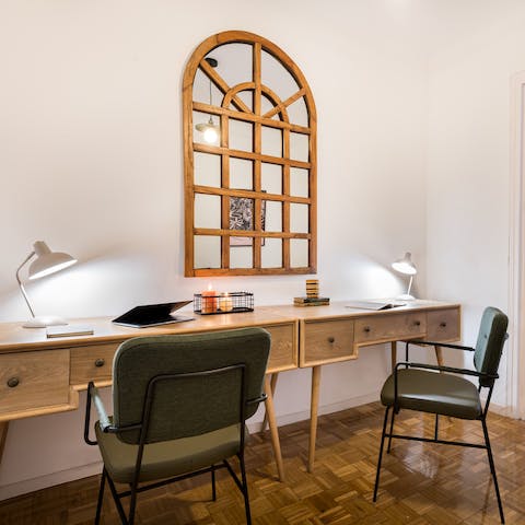 Catch up on work in the separate office room