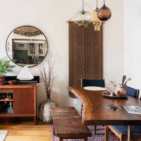 The beautiful wood dining table