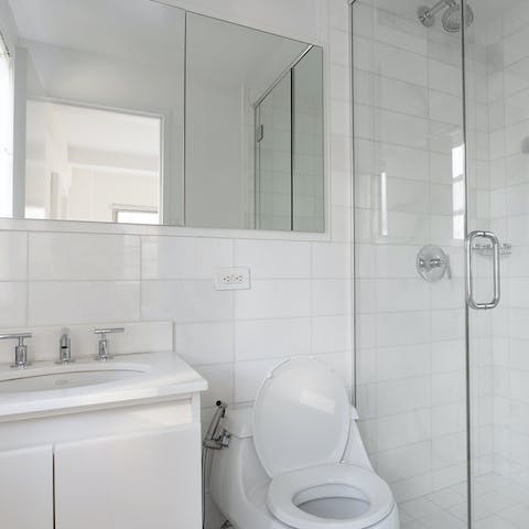 The tiled bathroom