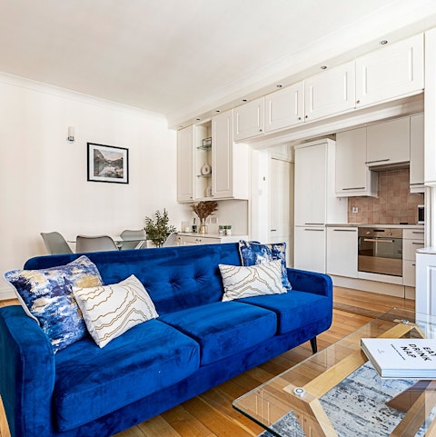 Settle into a living area that marries comfort and practicality