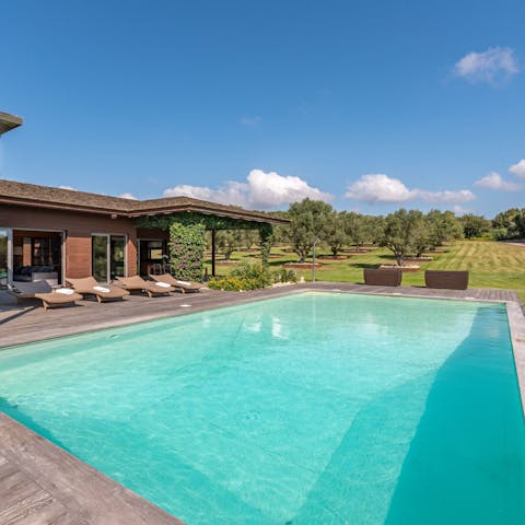 Slip into the rectangular pool and cool off from the sun