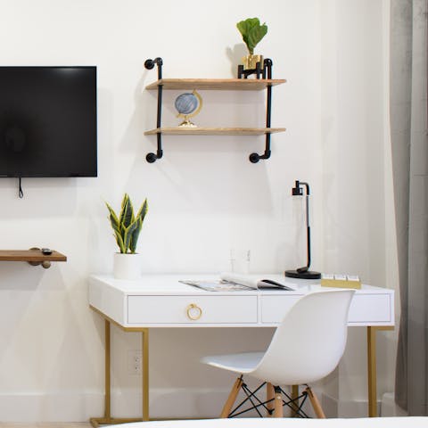 Catch up on work at the dedicated desk space