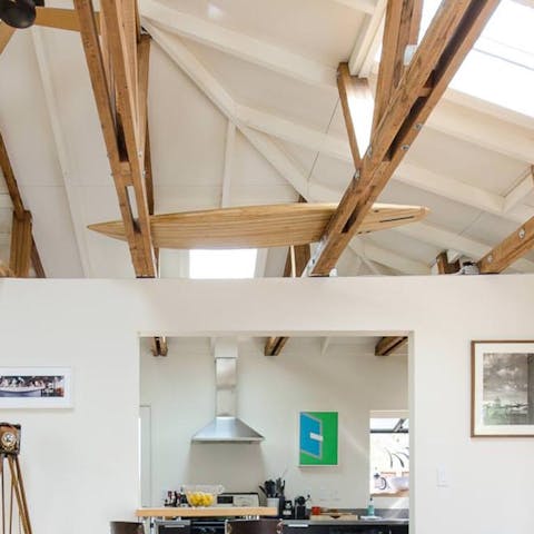 Exposed wooden beams