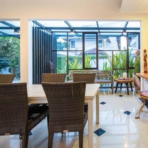 Enjoy a home-cooked meal at the dining table