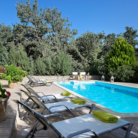 Pick between shaded spots and full sun out by the pool