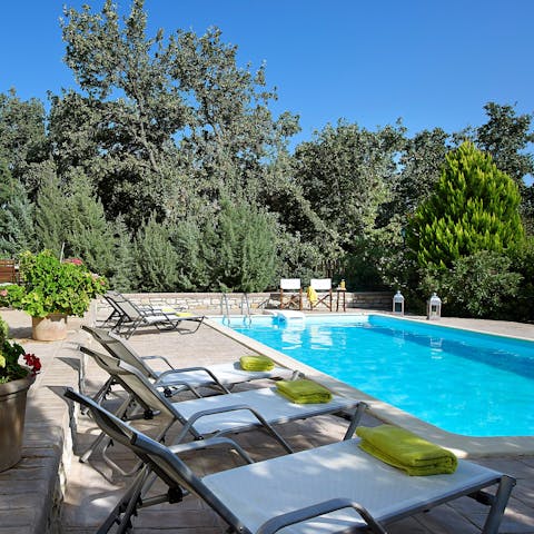 Pick between shaded spots and full sun out by the pool