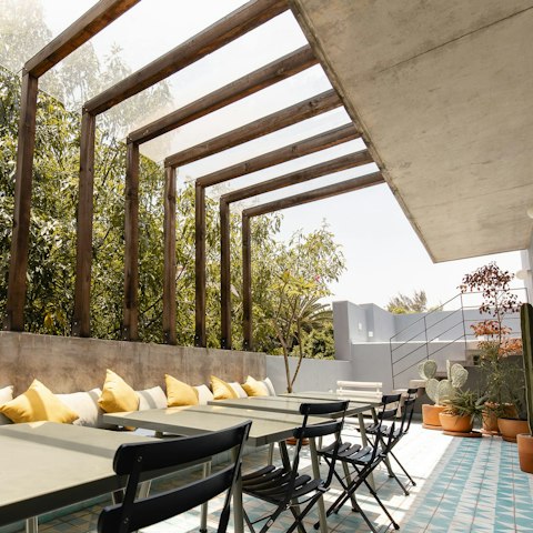Meet friends on the rooftop terrace