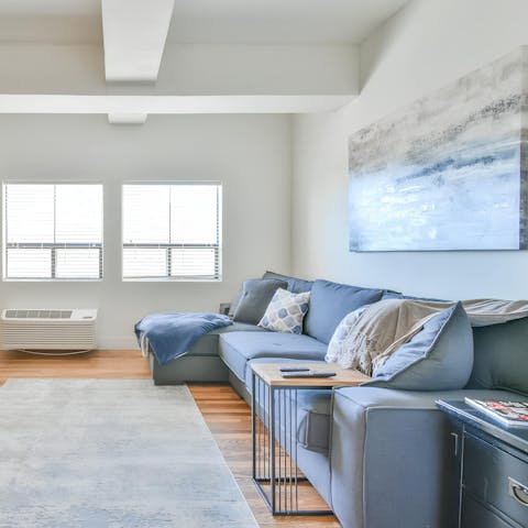 Sprawl out on the sofa, which doubles as a bed