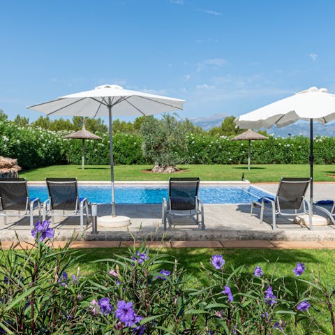 Sit by the pool and relax on the sun loungers with a drink or a good book