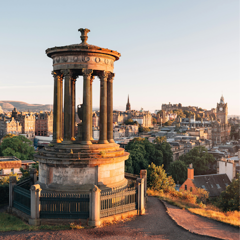 View the city from Calton Hill – fifteen minutes away by foot