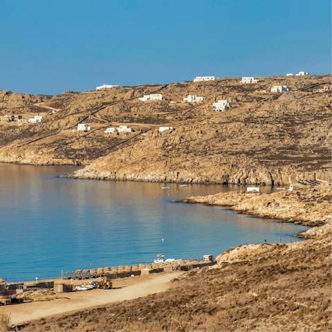 Drive five minutes to Paralia Elia and spend the day splashing in the waves