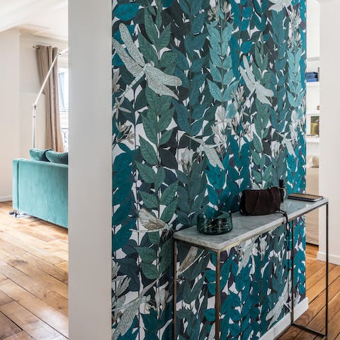 Teal palette & dragonfly wallpaper