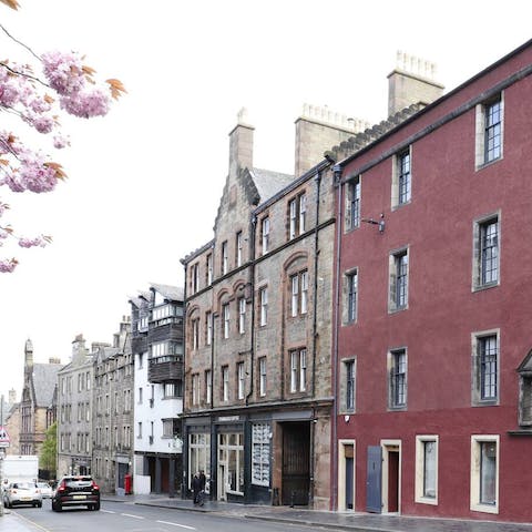 Arrive in style at your bright red building in the historic Old Town