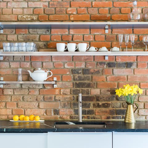 Admire the exposed brickwork on every floor