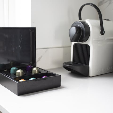 Start your morning with a coffee from the Nespresso machine