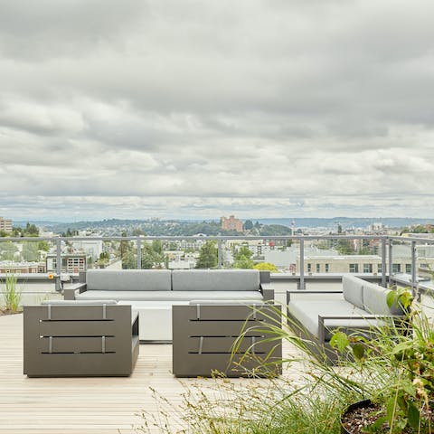 Head up to the rooftop to enjoy fantastic views across the city