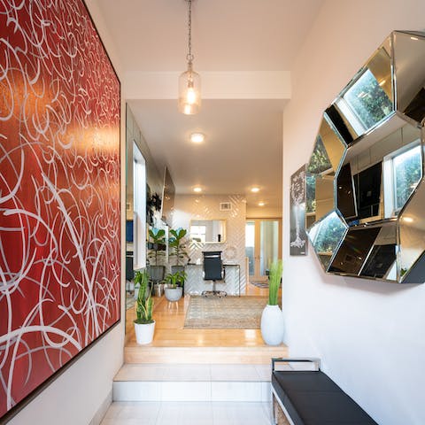 The bold artwork in the entryway