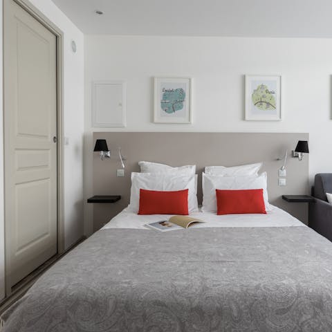 Relax on the comfy bed after a busy day