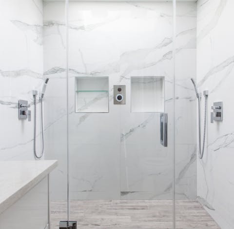 Freshen up in the his and hers shower