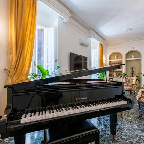 Settle in for an evening and play a few tunes on the grand piano