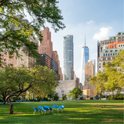 Take a stroll through the green space in Battery Park
