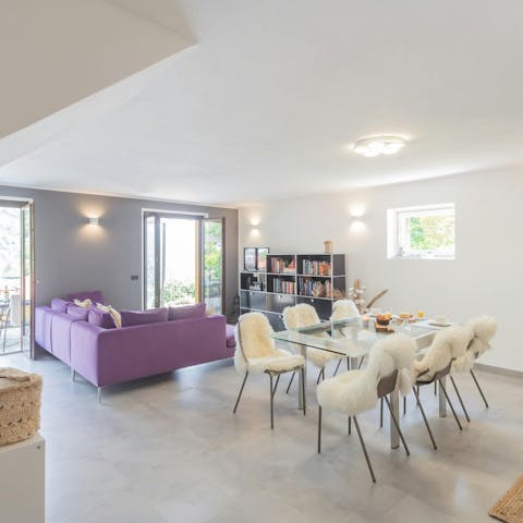 Get together in the breezy living space after a busy day